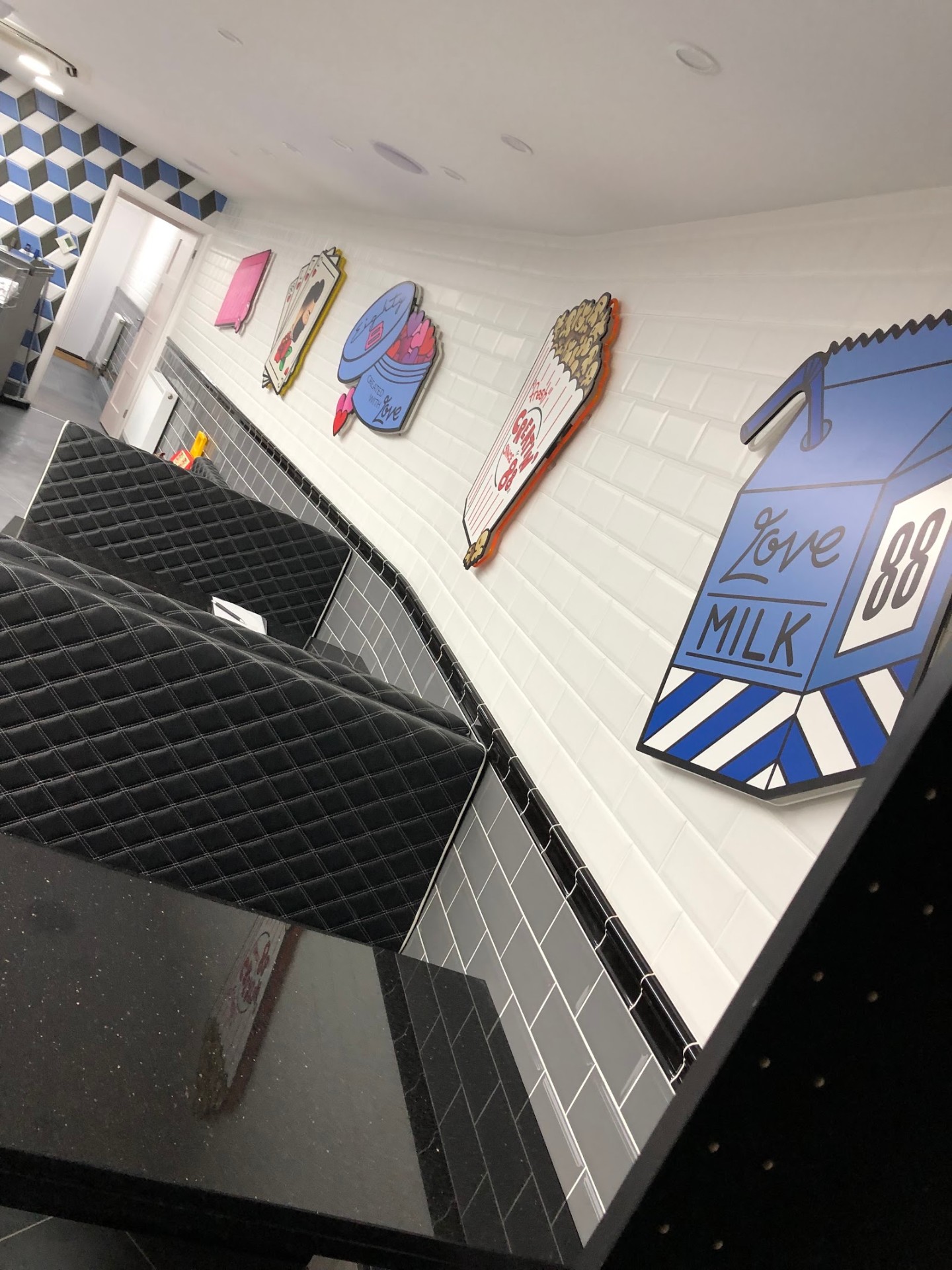 Booth seating · subway tile